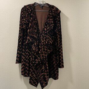THE PYRAMID COLLECTION Texture Chenille Jersey Hooded Open Kimono/Jacket Brown L